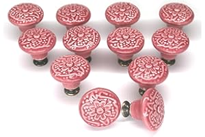 Auped Tiradores de Cerámica Vintage 34 mm - Pomos Redondos para Muebles de Hogar, Cajones y Armarios - Perillas Decorativas Retro (rojo granada)