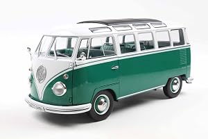Solido – VW T1 Samba 1962 1:18 – Die-Cast modellbil, samlarmodell av metall, grön/vit, med plastbas, fönsterkartong
