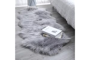 HEQUN Alfombra de Piel de Oveja sintética, Artificial Alfombra,Funda de Silla de Forro Polar Suave y mullida para recámara, sofá, Suelo (60×160 CM, Gris)