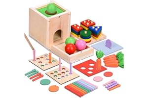NIKYJM 6 en 1 Montessori 1 an, Jeux Montessori 1 2 3 an, Jeu de Tri Montessori, Jouets Puzzle en Bois pour Noël Cadeaux d'anniversaire