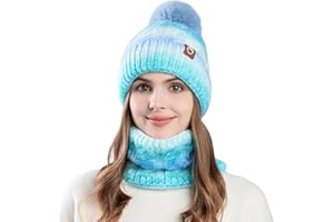 TAGVO Damska czapka beanie szalik zestaw zimowy ciepły pogrubiony bobble czapka damska outdoorowa narciarska snowboard cykl pompon dzianinowe czapki ocieplacz na szyję z podszewką z polaru
