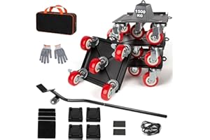 Guolich Kit Sollevatore Mobili, Spostare Mobili Pesanti, Kit Spostamento Mobili con Funzione di Parcheggio, Carico 1500 kg, con 5 Ruote Girevoli 360° per Spostamento Facile dei Mobili (Rosso)