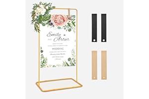 YBIETH Letreros de exhibición de boda, 173 x 80 x 50 cm, Bienvenido a nuestro soporte para letreros de boda con 4 correas de cuero, adecuado para planos de asientos, recepción, carteles y decoración (Dorado)