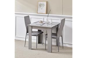 NICEME 75x75cm Square Dining Table and Chairs Set, Modern Grey Faux Leather and Glass/Plastic Dining Set