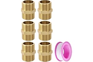 QINGYIWL 6 Pièces Doubles 3/4'' (ø 25mm) en Laiton, Double Mamelon Hexagonal 3/4", Robustes et Raccord Fileté en Laiton pour Chauffage et Installation d'Eau Potable