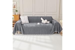 OSTEPDECOR Chenille Sofa Cover 3 Seater, Dog Couch Cover for Corner Sofa, Washable Sofa Slipcover, Couch Protector Loveseat L Shaped Covers with Tassel, Suitable for All Seasons, 180 x 340 cm, Dark Grey