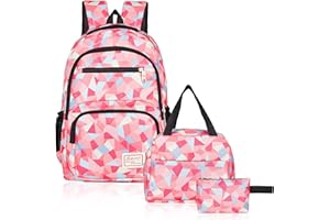 Sciphylia Mochila Escolar Niña Niños Viaje Mochilas Escolares Impermeable 3 IN 1 Sets de Mochila Backpack Ligero con Bolsa del Almuerzo y Estuche de Lápices para La Escuela Viajes Intemperie, Rosa