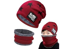 Gxlaihly Gorro de invierno para niños,Conjunto de Gorro de Punto Invierno Térmico y Bufanda para Niños,Gorra con bufanda de punto con Forro de Lana para Niños y Niñas, 4-15 años
