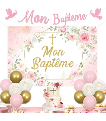 Fond Photo Baptême Fille 2.1x1.5m - Thème Lapin Bohème Fleurs Pastel - Tissu Polyester Lavable - Pour Décoration Fête