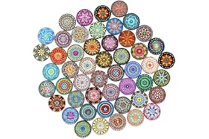 NOKDAL 100pcs Redondas de Mosaico de Vidrio Mixto Cristales para Manualidades 12mm Mixta Color Piezas de Vidrio Mosaicos Manualidades Cúpula Impreso Patrón para hacer joyería Manualidades