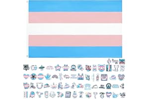 GoldRock Trans Pride Flagge 150x90 cm mit 60 Transgender-Aufklebern - Outdoor-Indoor LGBT Flagge für Feiertage