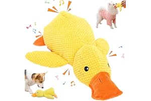Beojonvy Interaktives Hundespielzeug Unzerstörbar, Anti Stress Ente Hund, Quietschspielzeug Hund Kuscheltier, Ente für Hunde, Dog Toys für Kleine, Mittlere, Große Hunde-Gelbe L