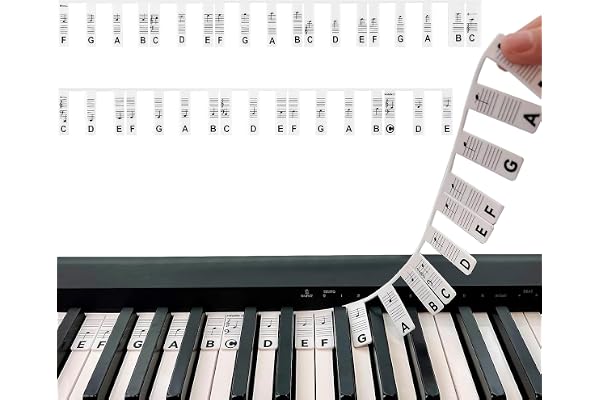 Silicone Autocollants de Clavier de Piano, Amovibles Touches Note Autocollant, Lumineux 61/88 Touches Étiquettes Guide Note Piano, Stickers Musique Clavier pour Débutant Enfants (61 Key A)