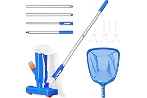 BLIKA Upgraded Swimming Pool Vacuum Cleaner & Pool Skimmer Net Set with 4 Pole Section of 63.1", Above Ground Pool Vacuum with Brush and Net, Handheld Pool Vacuums, Pool Skimmer Net with Pole