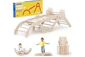COSYLAND 8 en 1 Triángulo de Escalada Montessori con Arco y Rampa, Set Plegable Infantil, Juguete de Madera Resistente para Interior, Niños 18 Meses-6 años, Natural/Madera Clara, Grande - 1