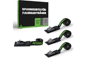 PETGILL Spanngurte mit Polsterung, Für Alle Fahrradträger Geeignet | 4 Stück | Länge 40 cm | Breite 20 mm | 200 Kg Belastbarkeit | Klemmschloss, Spanngurt für Dachträger, Fahrrad, E-Bike, Kajak Zurrgurt