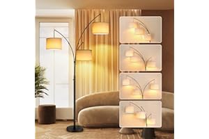 OUTON Lampada da Terra ad Arco Moderno, 3 Luci Lampada da terra Led, 2400 Lumen, Lampada da Terra Mid-Century ad Angolo Regolabile con Paralume, Ufficio, Soggiorno, Camera da letto, Nero