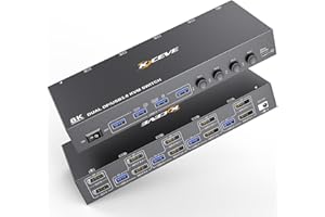 8K DisplayPort KVM Switch 2 Monitors 4 Computers, NAWEN Dual Monitor USB 3.0 DP KVM Switcher, Support 8K@60Hz, 4k@144Hz, for 2 Computer Share 4 Display, Wired Remote and USB Cables Included