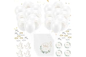 JWDMHSJ 120 Stück Kommunion Deko, Taufe Deko Junge Mädchen, Konfirmation Deko Servietten, Holz Fische Deko, Luftballons, Kommunion Taufe Tischdeko, Tischdeko für Taufe, Kommunion,Konfirmation