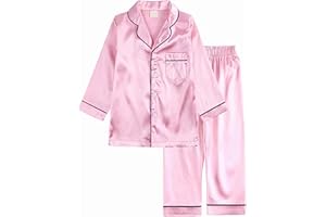 Hikewin Boys Girls Satin Pyjamas Sets Kids Button-Down Pjs Set 2PCs Silky Nightwear Sleepwear for 3-11Years