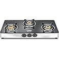 Prestige Marvel Plus Stainless Steel 3 Burner Glass Top Manual Gas Stove, Black, GTM 03