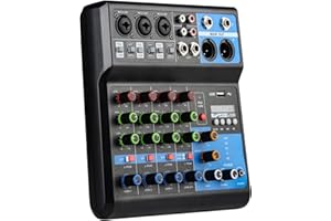 JINDAAUDIO 5 Channel Multifunctional Sound Card Mixer, Live Recording Mixer DJ Podcast Mixer USB Bluetooth MP3 Audio Sound Mixer 48V Phantom Power FX Reverb Delay Processor