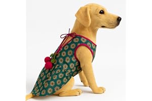 Lulala Dog Dress for Girl Dogs Dark Green Ethnic Frock with Tie-Up Stylish Indian Pet Outfit for Small, Medium & Larg Dogs Lightweight Dog Clothes