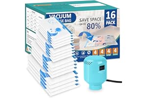 SZO Bolsas de vacío para ropa Edredones con bomba eléctrica 16 piezas (4 jumbo, 4 grandes, 4 medianas, 4 pequeñas) Viaje Desinflado Rápido Ahorro de espacio para ropa Edredones Ropa de cama Almohadas