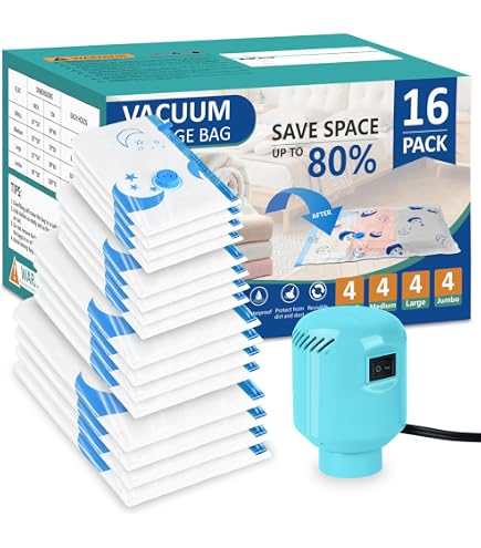Pompa Elettrica Per Sottovuoto ONVANE Sacchetti Sottovuoto Vestiti Con Popa Elettrica, 12PCS - 3*J 3L 3* 3*S, Per Vestiti Buste Sottovuoto Vestiti - 7
