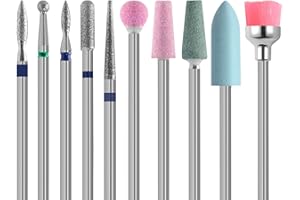 CGBE 10Pcs Embout Ponceuse Ongles, Forets à Ongles en Diamant Carbure de Tungstène pour Manucure Pédicure, 3/32 Pouces Embout Ponceuse pour Ongles Acrylique, Ongles Naturels et Cuticule