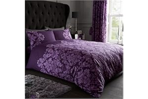 GC GAVENO CAVAILIA Gaveno Cavailia Empire Damask Double Duvet Set Purple Reversible Easy Care Cotton Blend 3 Piece Bedding | 1 Quilt Cover + 2 Pillow Cases | Button Closure | Machine Washable