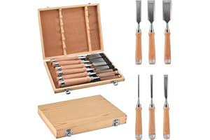 UENNM 6PCS Ciseaux à Bois, Ensemble de Ciseaux à Bois tranchants, Outil de Jeu de Ciseaux à Bois, Outils Sculpture sur Bois avec boîte de Rangement en bois pour Charpentiers, Outils de Sculpture