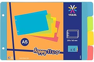 Viquel – Separadores para archivador de fichas Bristol 14,7 x 23,5 cm de plástico – Separadores de colores neón