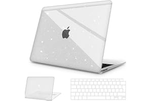 NPUOLS Funda para MacBook Air 13 Pulgadas 2020 2019 2018 Modelo A2337(M1)/A2179/A1932, Transparente Plástico Dura Carcasa Protectora Fina Resistente+Cubierta de Teclado TPU EU, Glitter Transparente