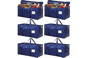 SUNNOW 6 Pack 90L Large Moving Bags, Waterproof Clothes Storage Bags Large Storage Bag with Zips for Clothes Moving Travelling Camping Garden Tools Moving Totes Christmas Storage Containers（Blue）