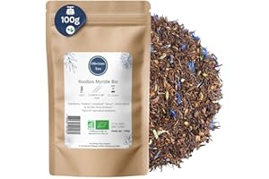 OBVIOUS TEA Infusion Rooibos Myrtille Bio - Infusion Vegan en Vrac, 100% Naturel, Sans OGM - Agriculture Biologique - Fabrication Française - Sachet 100 gr (50 Tasses)