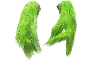 Faxianther Funny Christmas Elf Gloves for Men Women, Elf Cosplay Role Play Green Furry Mittens Halloween Fancy Dress Party Faux Fur Full Finger Gloves Outfit Supplies