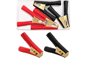 VooGenzek 4 Pièces 100A Pince Voiture Batterie en Cuivre, Pinces Crocodiles de Batterie, Pince Demarrage Voiture, pour Chargeurs De Batterie De Voiture (90mm, Rouge + Noir)