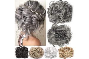 MY-LADY Short Messy Curly Dish Hair Bun Extension Easy Stretch hair Combs Clip in Ponytail Extension Scrunchie Chignon Tray Ponytail Hairpieces Grey