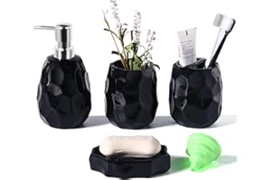BWSZROSA Badezimmer-Zubehör-Set, 4-teiliges Badezimmer-Zubehör-Set, Lotion-Seifenspender, Seifenschale, Zahnbürstenhalter, Zahnputzbecher, Badezimmer-Organizer für Moderne Badezimmer (Schwarz)