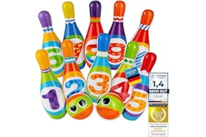 all Kids United® Kegelspiel für Kinder Bowling-Set XXL mit 10 weichen PU Kegeln und 2 Bällen; Pädagogisches Lern-Spielzeug für Drinnen & Draußen aus Schaumstoff (10er Set)