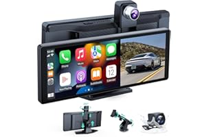 ANASTASIAYOO Wireless Car Stereo, 10.26 Inch Portable Car Audio,Carplay Screen with 4K Front + Rear 1080P Dual Camera Dash Cam，Wireless Car Play with Mirror Link/S-iri/AUX/64G TF