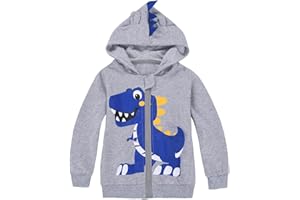 MIXIDON Sudadera con Capucha para Niños de Dinosaurio con Cremallera y Bolsillo, Chaqueta de Chándal en Algodón, Pullover Hoodie for Boys