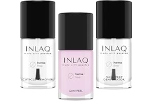 INLAQ® HEMA Free Cuticle Remover + Gum Peel-Off + Nail Prep Dehydrator 3 x 7ml | Ensemble complet de coiffure UV pour ongles