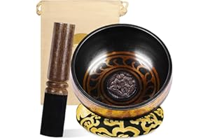 VEGENA Tibetan Singing Bowls Meditation Set: Large Singing Bowls With Singing Bowl And Silk Cushion Black And Mallet, Sound Healing Bowl Meditation Set For Meditation Chakra Yoga Meditation 8.5 Cm