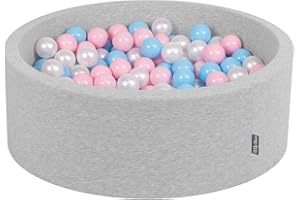 KiddyMoon Bällebad 90X30cm/300 Bälle ∅ 7Cm Bällepool Mit Bunten Bällen Für Babys Kinder Rund, Hellgrau:Baby Blau/Rosa/Perle