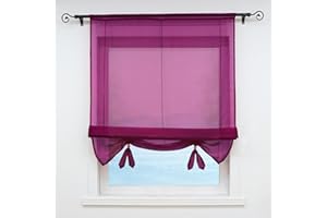 ESLIR Roleta rzymska, firanka rzymska ze ściągaczem tunelowym, do kuchni, przezroczysta, tasiemkowa, nowoczesna, fioletowa, czerwona, 80 x 155 cm (szer. x wys.), 1 sztuka