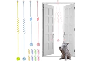 ANZOAT 4 Pz Giocattolo per Gatti Appeso alla Porta, Giochi per Gatti con Base a Ventosa e Cinturino Regolabile da 200 cm, Campana Giocattoli Interattivi per Gatti con 8 Giocattolo a Molla per Gatti