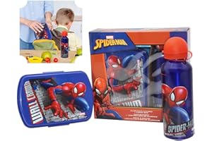 SRV HUB Juego de 2 fiambreras infantiles de Spiderman con botella de agua deportiva de aluminio, botella de agua deportiva aislada de 500 ml, lonchera de plástico sin BPA, regalo para la escuela y viajes para