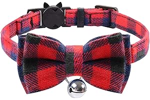 ZNGOU Red Plaid Cat Collars Quick Release Kitten Collar Bow Tie Safety Cat Bowtie Collars Christmas Cat Bow Collar With Bell Soft Tartan Collar Adjustable Pet Collars For Kitten Puppy Small Pets